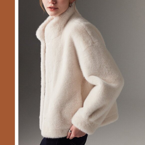 Eco Faux Mink Velvet Collarless Jacket - Picture 5 of 7